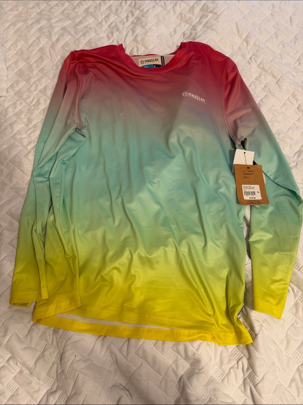 Magellan Outdoors Kids Long-Sleeve Gradient Tee in Pink, Green & Yellow